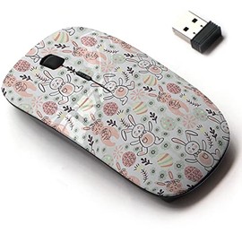 2.4G Wireless Mouse with Cute Pattern Design for All Laptops and Desktops with Nano Receiver - Easter Bunnies Eggs