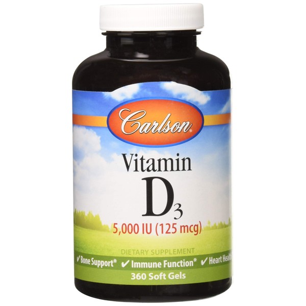 Carlson Vitamin D3 5,000 IU, Bone Health, 360 Soft Gels