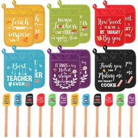 Yaomiao 24 Pcs Teacher Appreciation Pot Holders with Silicone Spatula Set Silicone Spatula Set with Wooden Handles Pot Holders Thank You Teacher Kitchen Utensils Baking Gifts for Teacher's Day