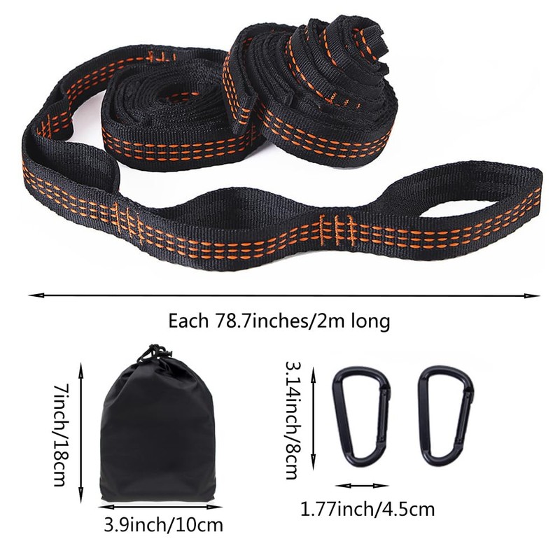 2 Pcs 5+1 Adjustable Loop Hammock Straps with 2 Black