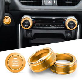 Polodunn for Toyota RAV4 Accessories 2025 2024 2023 2022 2021 2020 2019 -Air Conditioning Knob Covers, Push Start Button Cover Trim Rings 4pcs (Glod)