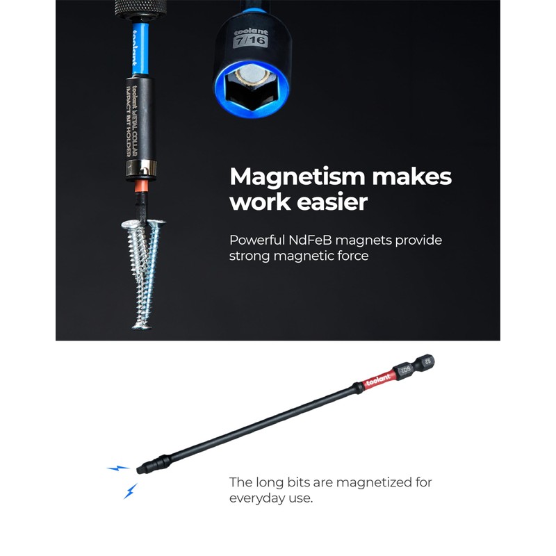 toolant Impact Driver Bit Set,52-Piece S2 Steel Screwdriver Bit Set,Hex,Torx,Phillips,Slotted,Square