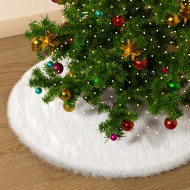 Christmas Tree Skirt - 36Inch Round Xmas Tree Skirt, 90cm Christmas Tree Mat, Christmas Tree Base Covers Ornament for Party Supply New Year Home Decoration (White)