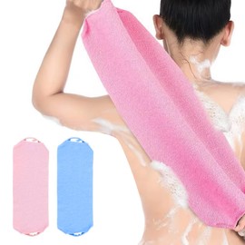 Arcjunys Exfoliating Back Scrubber for Shower Double Sideed Exfoliating Body Scrubber with Handle Exfoliating Cloth Back Washer for Shower for Clean Exfoliate and Massage for Men Women Blue Pink 2 Pcs