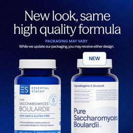 Essential Stacks Saccharomyces Boulardii Probiotics (Non-GMO & Gluten Free) - 5 Billion CFUs for Gut Health (60 Capsules)