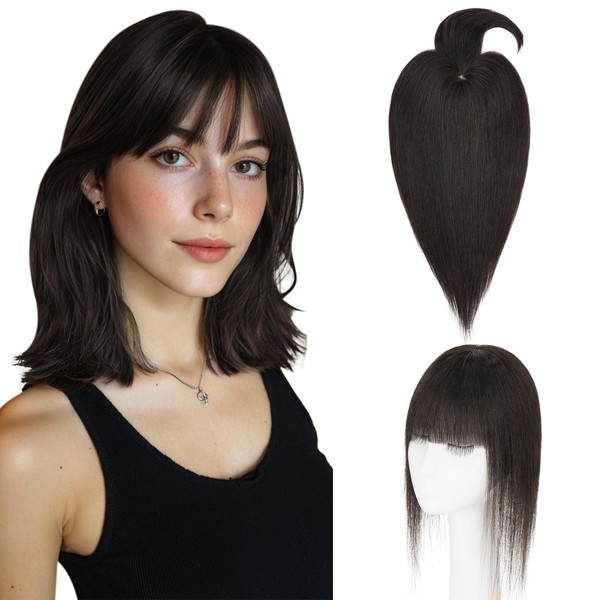 Hairro Mono Hair Toppers with Bangs, 3.4" x 3.4" Mono