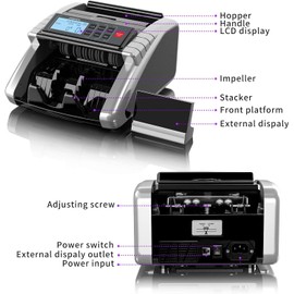 Aneken Money Counter Machine with Value Count, Dollar, Euro UV/MG/IR/DD/DBL/HLF/CHN Counterfeit Bill Detectors，Add and Batch Modes, Cash Counter with LCD Display
