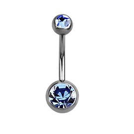 Pierced Owl Double Crystal Sterilized G23 Titanium Banana Belly Button Ring (Blue)