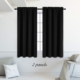 DONREN 99% Blackout Curtains for Bedroom - Thermal Insulating Blackout Rod Pocket Drapes for Small Windows (42 x 54 Inches,Set of 2 Panels,Black)