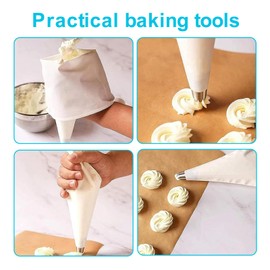 Icing Bags with Nozzles Set - 14 Pieces, 6 Stainless Steel Piping Nozzles + 2 Reusable Cotton Bags, Easy to Clean, Ideal for Decorating Cupcakes, Cakes and Pastries