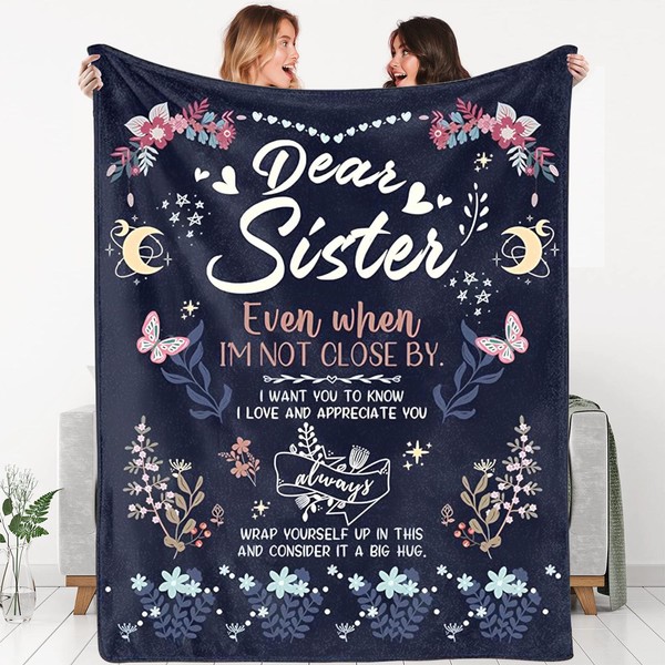 Sister Gifts from Sister Brother, Soft Flannel Throw Blanket for Couch and Car, Ideal Winter Sister Blanket, Sister Birthday Wedding Graduation Gifts, Presents for Besties Best-Friends Women Girls