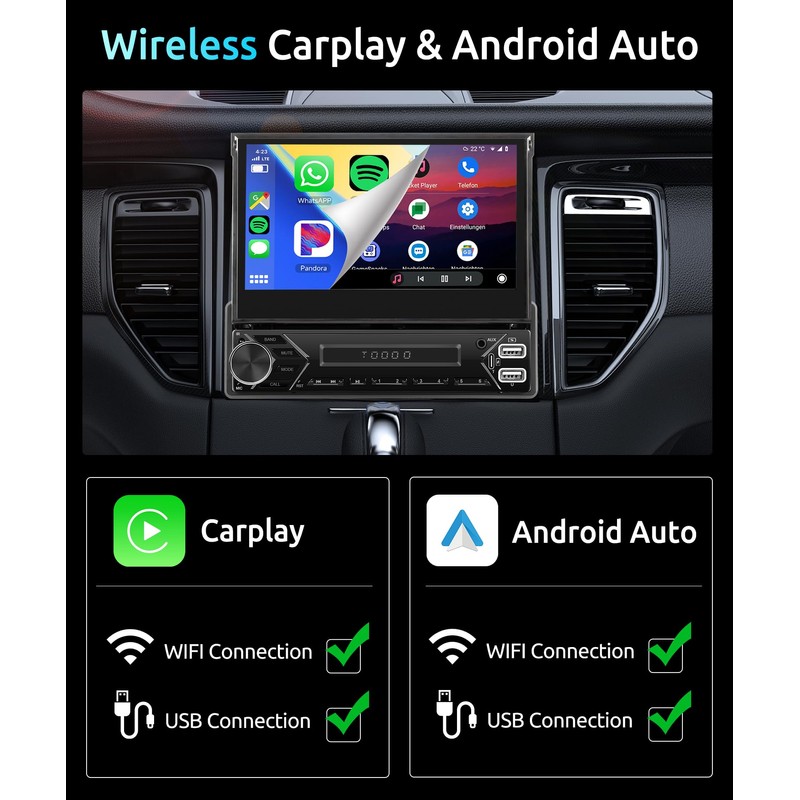 Android 13 2G 64G Single Din Car Stereo with Wireless