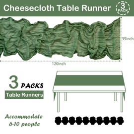 3 Pcs 10Ft Cheesecloth Table Runner,35x120 Inch Gauze Table Runner,Rustic Boho Table Runners, Rustic Wedding Cheese Cloths Decor for Bridal Baby Shower Birthday Party Boho Table Decoration(Sage Green)