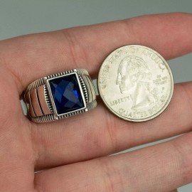 Morf Jewelry Mens Plain Real 925 Sterling Silver Hip Hop Blue Cubic Zirconia Crystal Ring  - 12