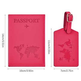 Greyoe Passport Holder, Passport Organiser, Passport Cover, PU Leather Passport Cover + Suitcase Tag, for Men and Women, Holiday Accessories, Travel Essentials (Purple), pink-red, Fashion