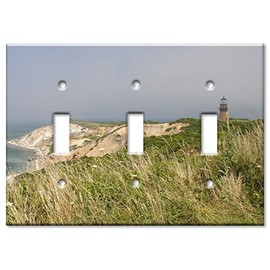 Art Plates 3-Gang Toggle OVERSIZED Switch Plate - OVER SIZE Decorative Metal Wall Plate - Lighthouse Near a Cliff - (Made in USA)