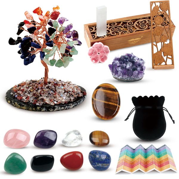 vuUUuv Chakra Stone & Crystal Healing Kit for Drums, Meditation, Chakra Balance or Ritual, Selenite with Purifying Healing Energy (8pcs+4pcs)