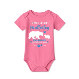 BesserBay Baby Short Sleeve Romper Bodysuit First Mother's Day Gift I Love You Mum Unisex 0-12 Months, Pink | Ich liebe dich Mama
