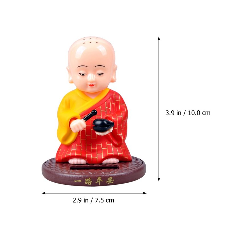 PRETYZOOM Dashboard Monk Figurine, Solar-Powered Shaking Head Monk Ornament Car