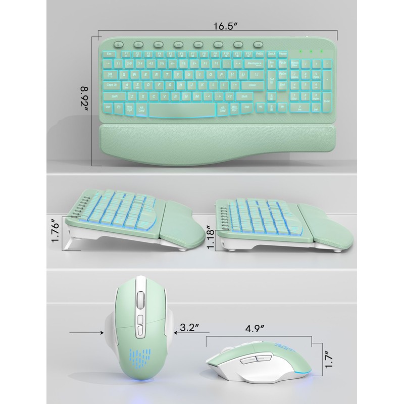 SABLUTE Wireless Keyboard and Mouse Combo, Ergonomic Wave with Wrist