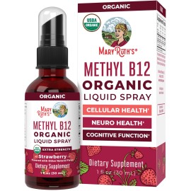 Organic Vegan B12 Spray 1 Fl Oz Energy and Brain Health Support Methylcobalami<wbr/>n