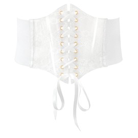 JASGOOD Women Elastic Lace-up Corset Belt Lace Studded Clear Plastic Tied Costume Waist Belts White