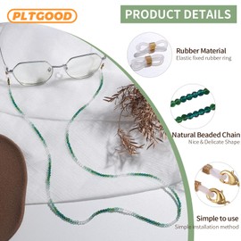 PLTGOOD Glasses Chain Green Crystal Beaded Eyeglasses Strap Eye Glasses Holders Around Neck Beaded Eyeglasses Chain for Women Sunglass Chains for Women