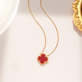 18K Gold Lucky Clover Plated Necklace for Women Girls, Fashion Cute Pendant Jewelry Gifts for Women Girl with Adjustable Charm Simple Cute Jewelry(Red)