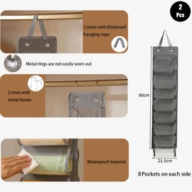 GJIE Hanging Shelf, Hanging Organiser Over the Door, Shoe Racks, 16 Roll Pockets Storage hanger for Bedroom Bathroom Closet,Gray (2Pcs)