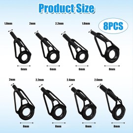 DHWEKU 8 Piece Rod Tips Repair Kit, Stainless Steel Replacement Rod Tips Guide Rings Fishing Rod Repair Kit Ceramic Guide Rings for Fishing Rods for Freshwater Saltwater Rods (Black)