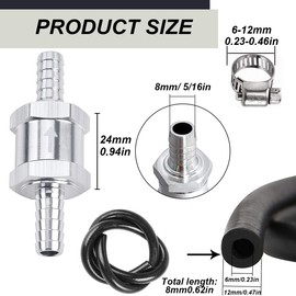 ZAMDOE 8 mm Fuel Check Valve with Fuel Line Clamp, Aluminium Alloy Fuel Hose, Check Valve Control, Accessories for Fuel Oil, Petrol, Diesel, Car (Pack of 2)