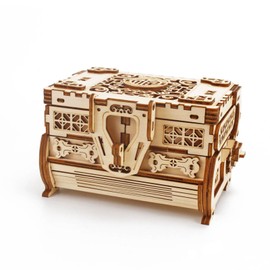3D Wooden Mechanical Jewellery Box Puzzle - Antique Treasure Box with Exquisite Floral Carvings & Unique Mechanisms - DIY Decorative Gift for Puzzle Lovers