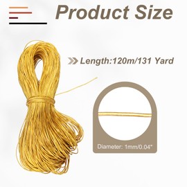sourcing map Metallic Cord,1mm/120m Gold Elastic Strings Metallic Stretch Thread Tinsel Rope Christmas Ribbon for Gift Wrapping,Jewelry Making, DIY Crafts