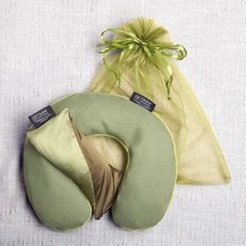 TARA Spa Therapy Herbal-Ease Aromatherapy Pillow Gift Bag Set, Neck + Silk Eye Pillow, Green Olive
