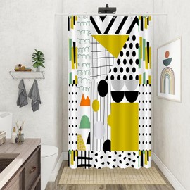 Zussun Stall Bright Geometric Shower Curtain Set Mid Century Modern Shower Curtains for Bathroom Abstract Art Yellow Black White Waterproof Fabric Bath Curtain Decor (Yellow2, 36'' x 72'')