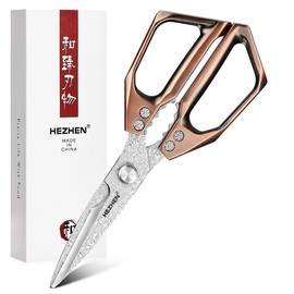 HEZHEN Damask Kitchen Scissors, Multifunctional Cooking Scissors, Saw Cut, 110 Layers Damascus Steel Scissors, Kitchen, Aluminium Alloy Handle