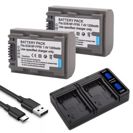 2-Pack NP-FP50 Battery with Dual Charger for Sony NP-FP30 NP-FP60 NP-FP70