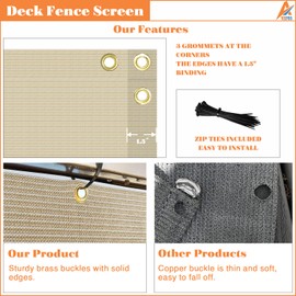 AwnPro 2.5' x 15' Residential Commercial Privacy Deck Fence Privacy Screen 200 GSM Weather Resistant Outdoor Protection Fencing Net for Balcony Verandah Porch Beige