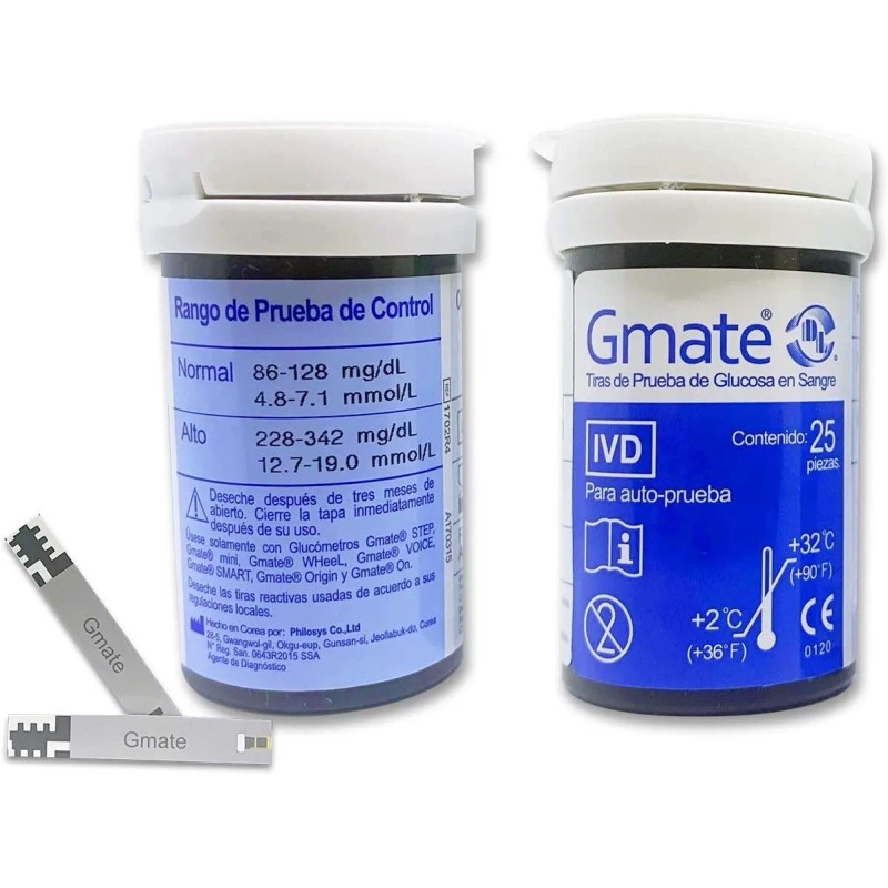 50 Tiras Reactivas Prueba Glucosa Glucometro Gmate GMATETETSTRIP