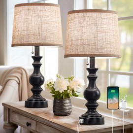 BOOUCUU Table Lamps for Bedroom Set of 2 Farmhouse Bedside Lamps for Nightstand with USB C+A Charging Ports, Vintage Traditional Side Table Lamps for Living Room - Bulbs Not Included