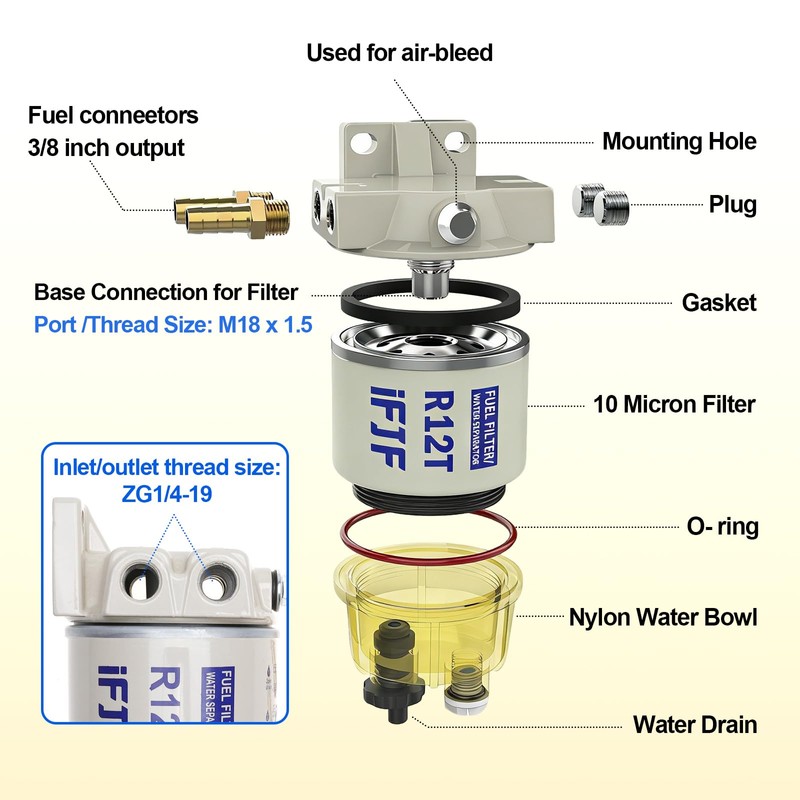 iFJF R12T Fuel Water Separator Marine Assembly - 10 Micron