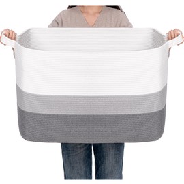 CLHMILY&Z Stylish Square Cotton Rope Storage Basket - 22x17x13.8 Inches - Perfect Nursery Storage Bin and Baby Toy Basket for Organizing Toys and Blankets