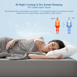 PHF Luxury Cooing Fitted Sheet Queen Size for Spring Summer, Breathable Q-Max > 0.47 Widen 18" Deep Pocket Silky Bottom Sheet for Hot Sleeper Night Sweats, Charcoal