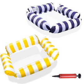 Funnity Pack of 2 Air Mattress Pool with Net, Air Mattress Water with Line Pattern, Water Hammock for Adults and Children, Swimming Chair for Pool Party, Summer, Water Fun