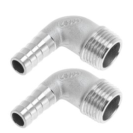 HEROFFIX 2 Pcs Hose Barb Fittings for Air Water Oil Gas Fuel 1/2" BSPT Male Stainless Steel Connector 15/32" OD Silver Tone 304 Stainless Steel