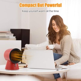 COSTWAY 2 in 1 Heater and Fan Combo, 1500W Portable Electric Ceramic Heater w/Fast Heating & Fan Mode, 60°Adjustable Angle, Small Desktop Space Heater Fan for Indoor Use, Bedroom, Office Desk (Red)