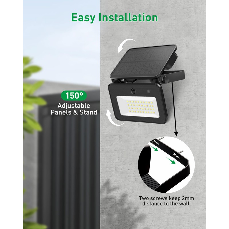 ALUSSO Solar Lights Outdoor Waterproof IP65 with 3 Modes,1000LM Flood