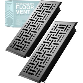 Home Intuition Basketweave Floor Vent Cover 2X10 Inch Floor Register with Mesh Cover Trap Heat and Air Walkable Metal Floor Vent for HVAC Duct, Matte Black