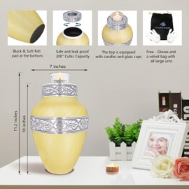 NANIURN Urns for Human Ashes Adult Female/Men, Cremation urns Ashes for Funeral, Memorial Urn, Metal Engraved, ERN, Yellow Candlestick Urn - Large Size