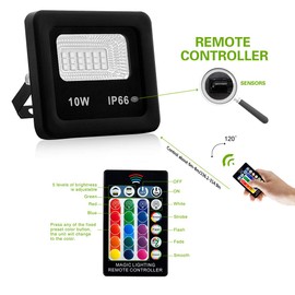 LEACOCO LED Flood Lights, RGB Floodlight with Remote Control,IP66 Waterproof Dimmable Color Changing Spotlight,16 Colors 4 Modes Stage Lights for Outdoor Decorative Garden Stage Landscape Lighting